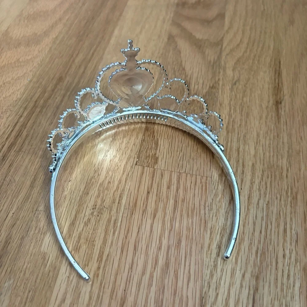 Silver Tiara Headband with Teal Heart Gem Kids Princess Hair Accessory Headband